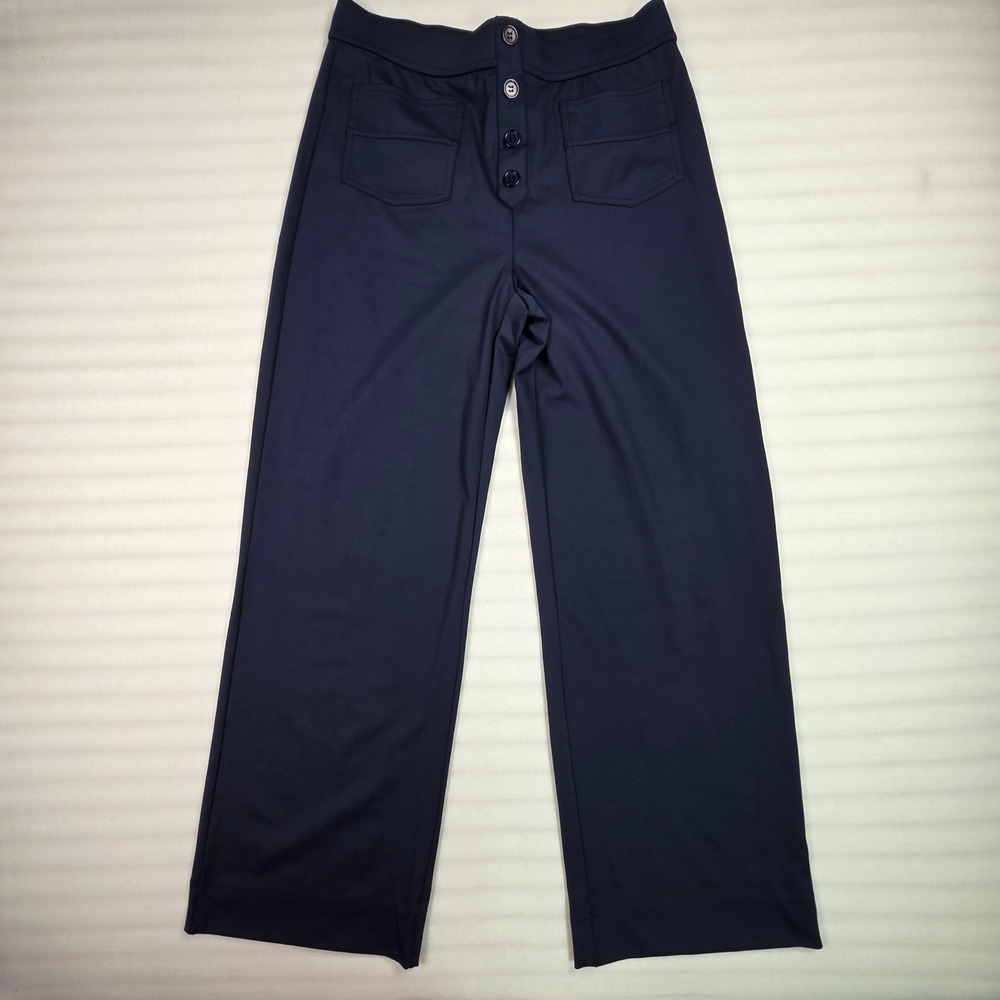 Halara Navy Blue Wide Leg High Waisted Button Front Pocket Trousers L 02669715